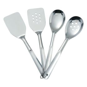 Stainless Steel 4-Piece Kitchen Utensil Set – Spatula, Slotted Spatula, Spoon & Slotted Spoon
