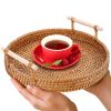 Rattan Tray 8.7 Inch Round Woven Serving Basket with Handles Decorative Tray for Coffee Table Bread Fruit Vegetables Restaurant Home Use
