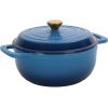 Cast iron 7.5QT cooking pot set - Gradient blue color - Includes two silicone gloves - Enamel pot