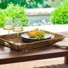 (2 pack) Better Homes & Gardens Beige and Black Resin Rattan Rectangular Serving Tray