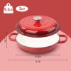 The enamel cast iron soup pot features a circular shower-style lid design and is suitable for various tools, such as ceramic, gas